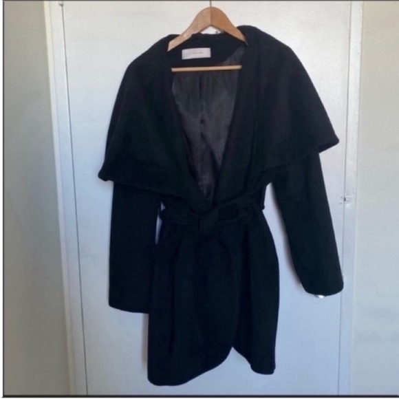 T TAHARI Wool Blend Belted Wrap Coat - Black - Picture 6 of 12